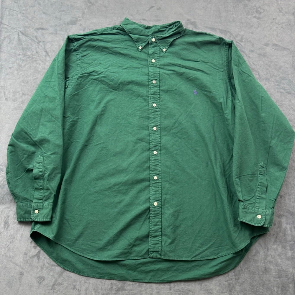 Ralph Lauren Mens 3XB Green Button Down Shirt Long Sleeve Purple Pony Cotton